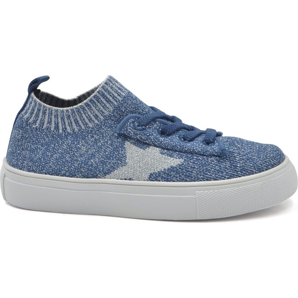 Hoo Shoes Kelly Star Knit Sock Sneakers in blue fits up to a toddler 9